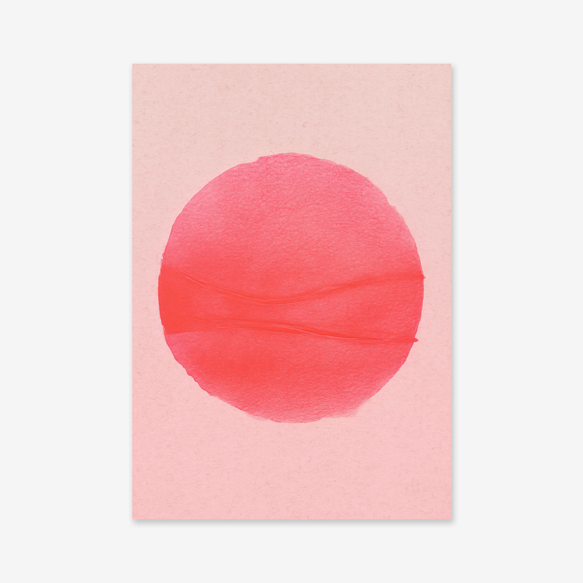 Ball is life - Red" is a minimalist giclée art print with a bold, textured red circle on a pale pink background and subtle horizontal lines—an ideal accent for contemporary interiors.