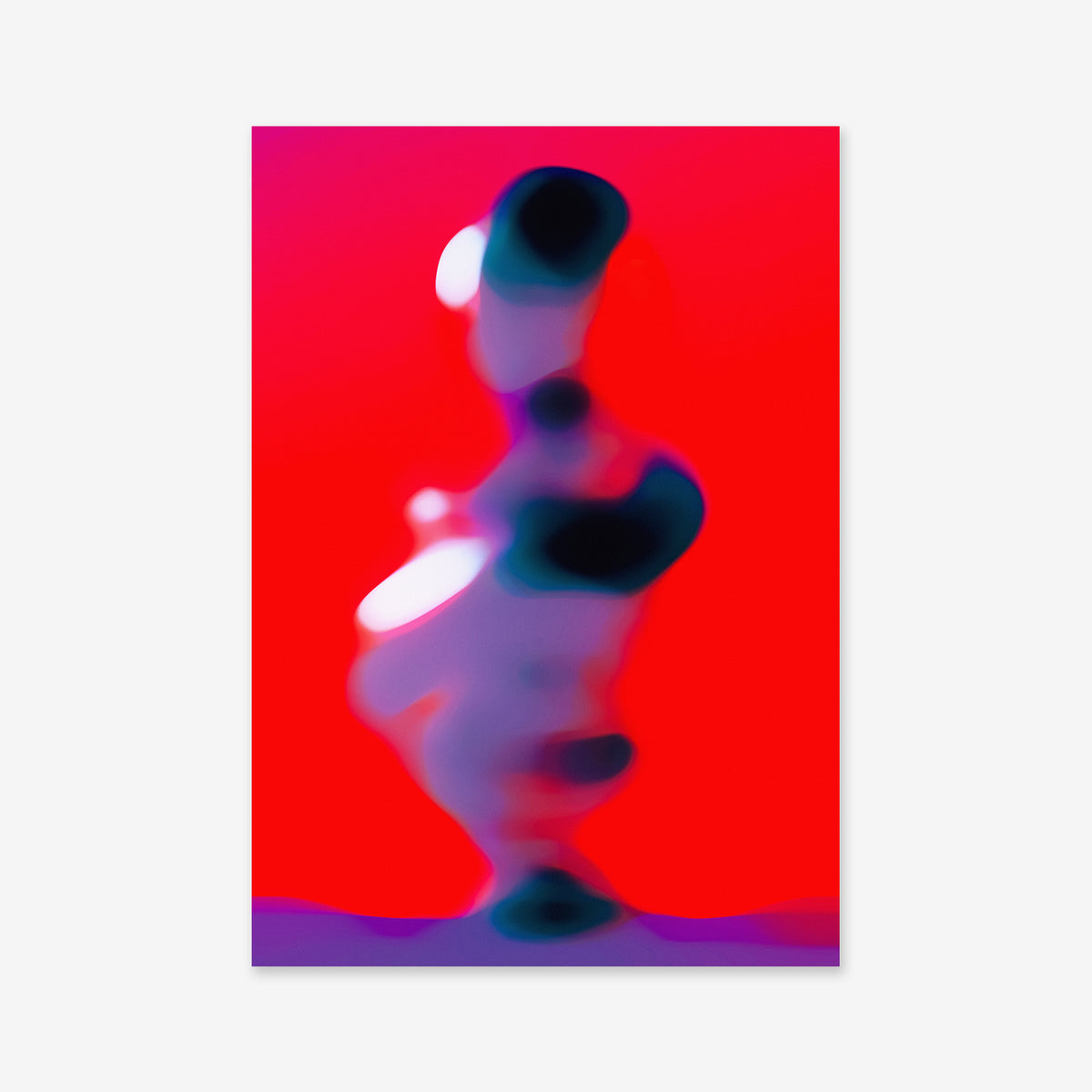 Blurry figure No. 4 features a rounded form with dark and light shapes set against a vivid red and purple gradient, creating a surreal, mysterious effect—ideal as a giclée art print to elevate any modern interior.