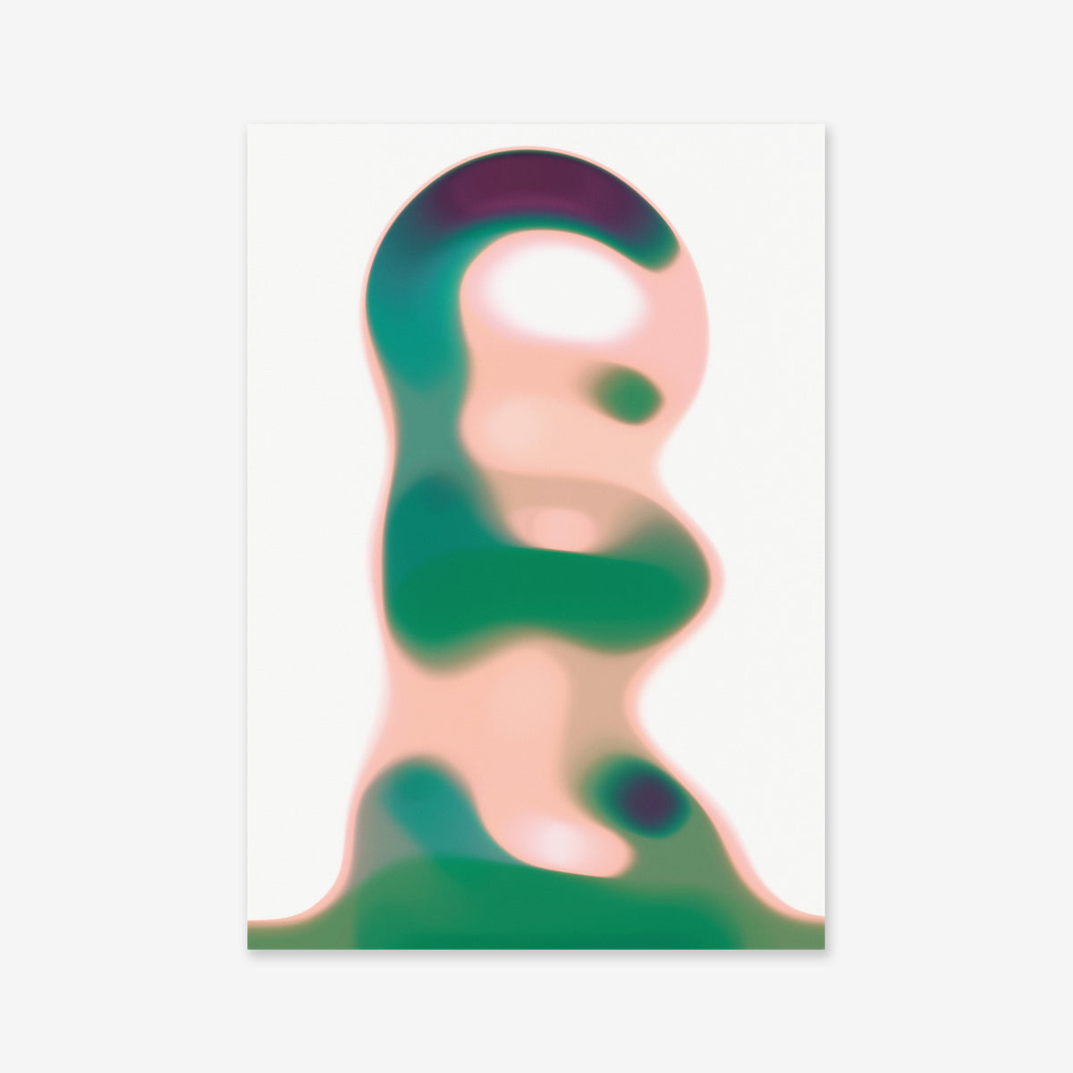 Blurry figure No. 6 is an abstract digital art print with a soft-edged, organic silhouette in green, pink, and purple on white—perfect as a Giclée for modern interiors.
