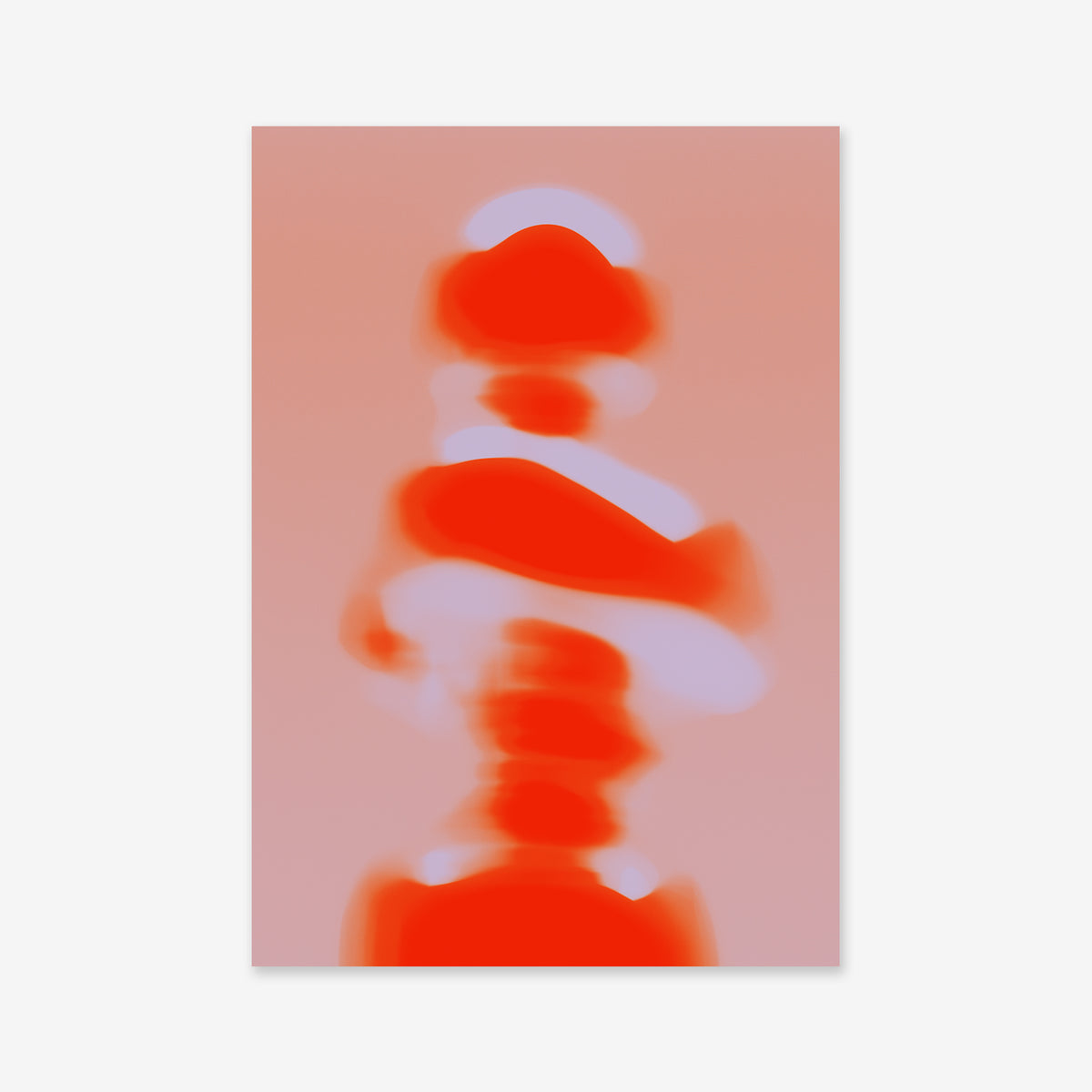 Blurry figure No. 7 is a giclée art print featuring a vertical blend of red, white, and pink shapes on a light pink background, perfect for adding a soft, modern accent to contemporary interiors.