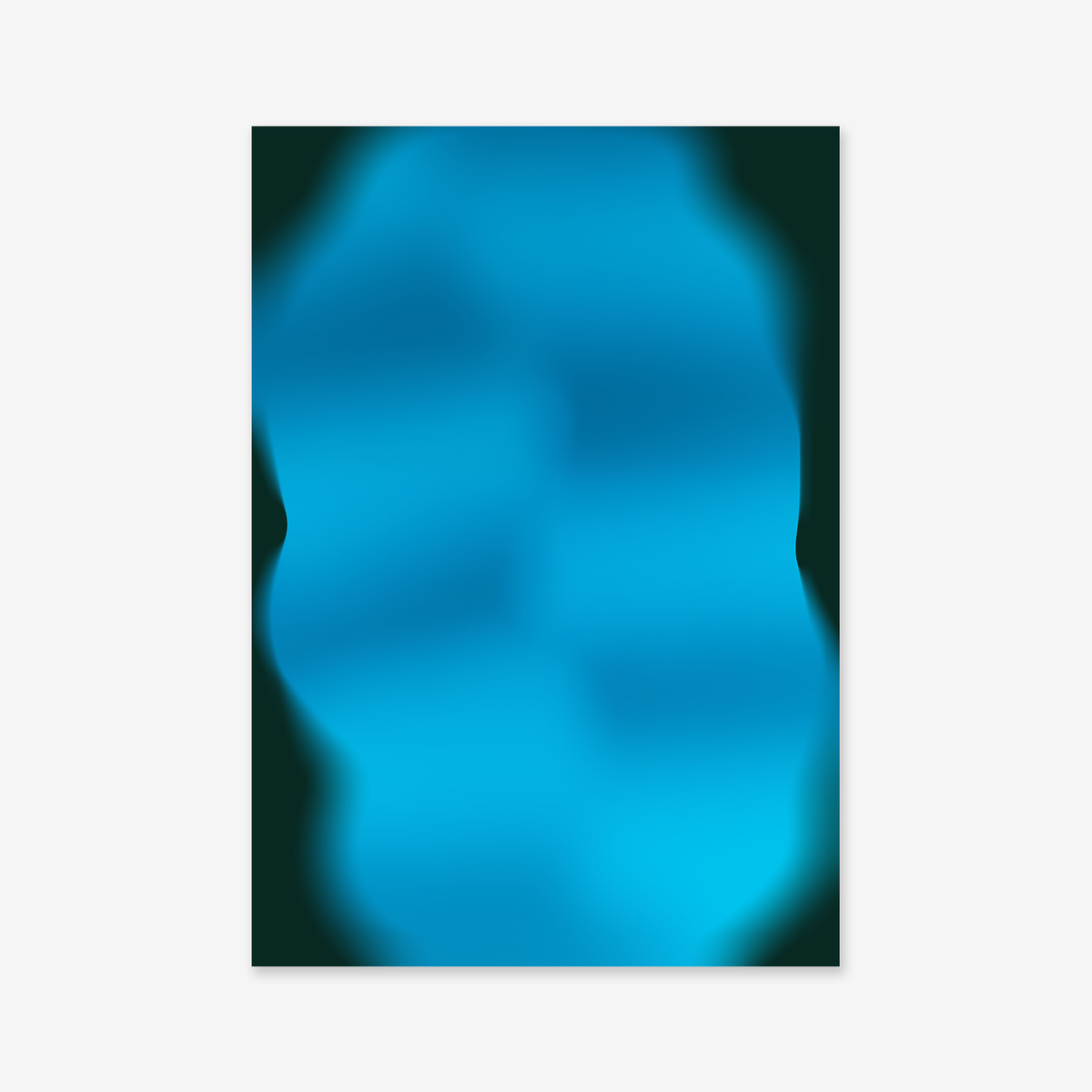 Blurry shape No. 2 is a rectangular Giclée art print with an abstract soft blue form, gently wavy edges, and a dark greenish-black background—adding a calming, modern touch to any interior.