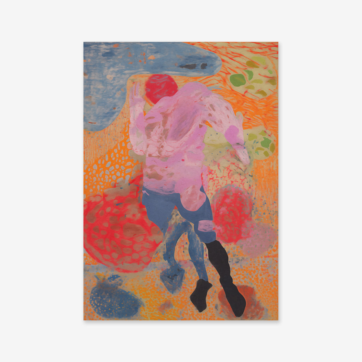 Body works No. 1 is an abstract painting of a human figure in dynamic motion, set against vibrant color swirls. Available as a giclée art print on matte archival paper, it’s ideal for adding energy to any modern interior decor.