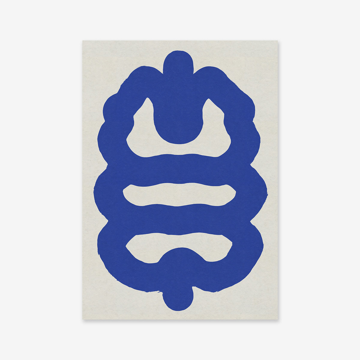 Buggy bug No. 3 is a minimalist giclée art print with a bold, abstract wavy blue shape on an off-white background—ideal for modern interiors.