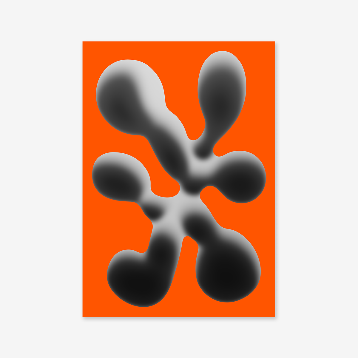 Chunky Molecule No. 2 is a bold giclée art print featuring an abstract black organic form with soft, blurry edges on a vibrant orange rectangle, perfect for modern interior decor.