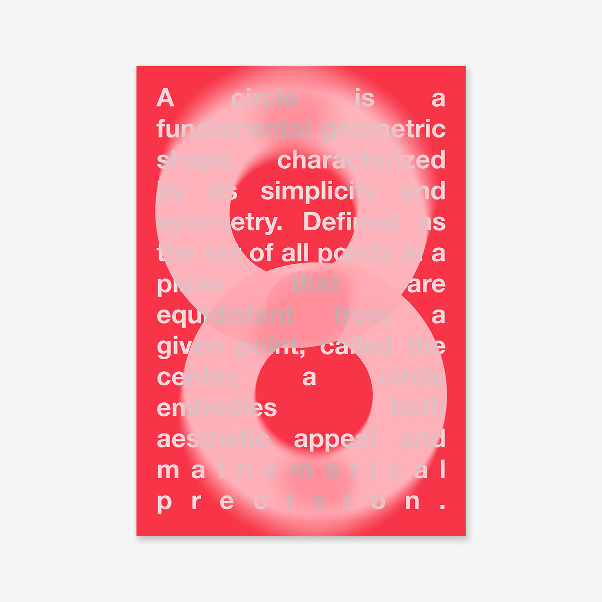 The "Circles" Giclée art print features a bold white number 8 over a vivid red background with white text about circles, some of which is hidden by the number’s shape—perfect for modern decor.