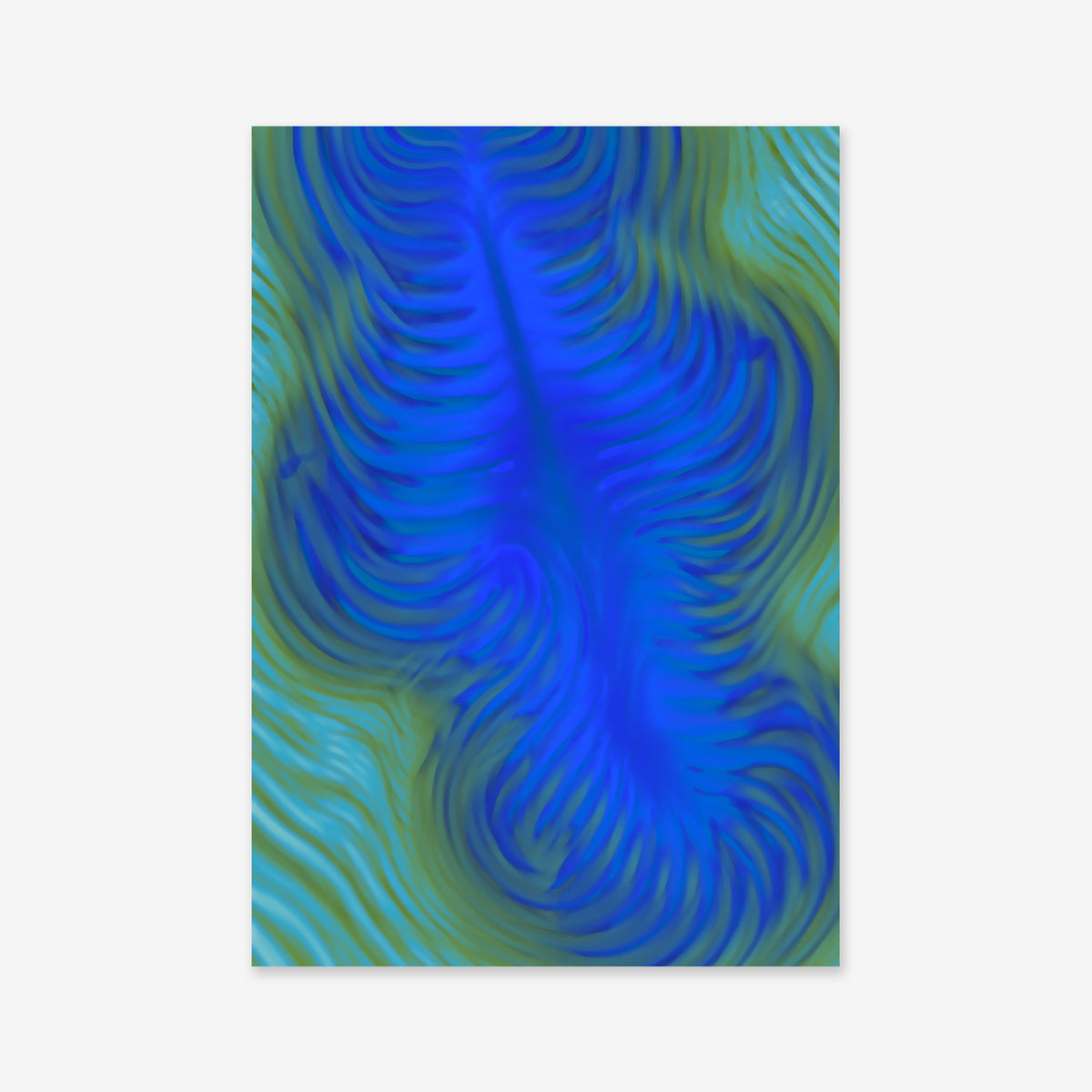 Close up No. 3 is an abstract digital Giclée art print with swirling blue and green patterns, a soft wavy texture, and a fluid central blend of blue, green, and yellow—ideal for modern interiors.