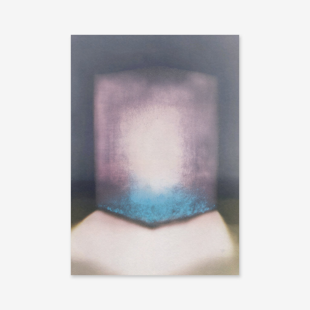 Cube No. 2 features a glowing rectangular form in pink and blue tones against a dark backdrop. Available as a giclée art print, it brings radiant, ethereal light and dreamy ambiance to any modern interior.