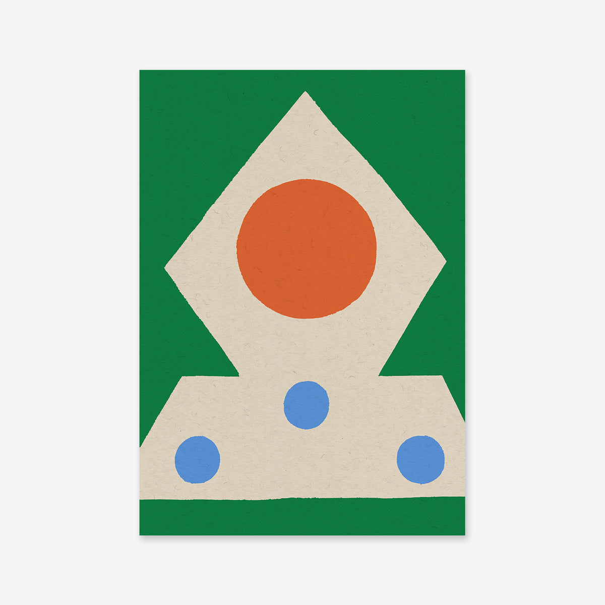“Diamond” is an abstract geometric art print featuring a cream diamond with an orange circle on a green background. Printed as a Giclée on archival paper, it’s ideal for modern interiors and made to last.