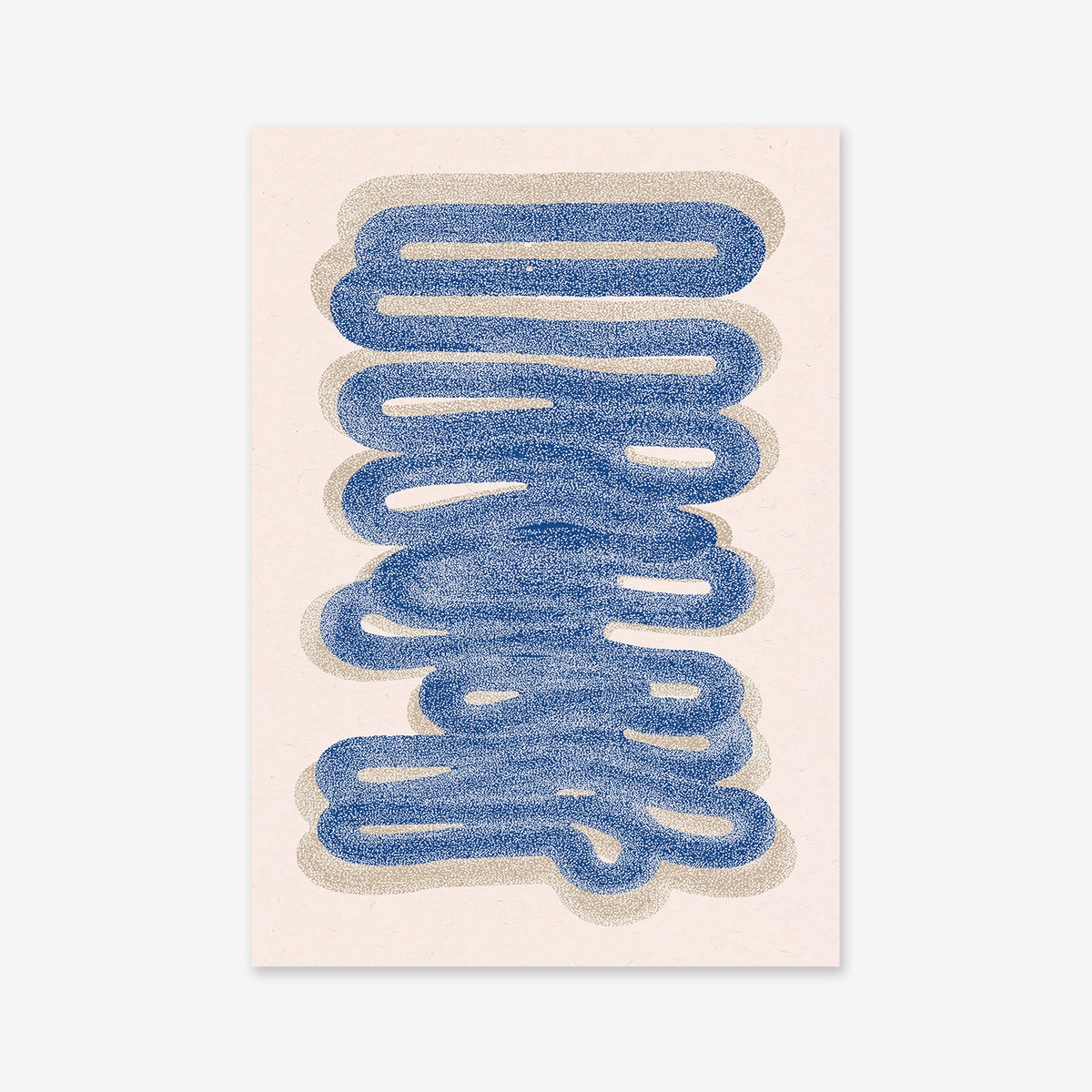 The "Extra Dressing" Giclée art print showcases thick, wavy blue lines overlapping vertically on a light beige background with soft, shadowed edges—adding modern depth and style to any contemporary space.