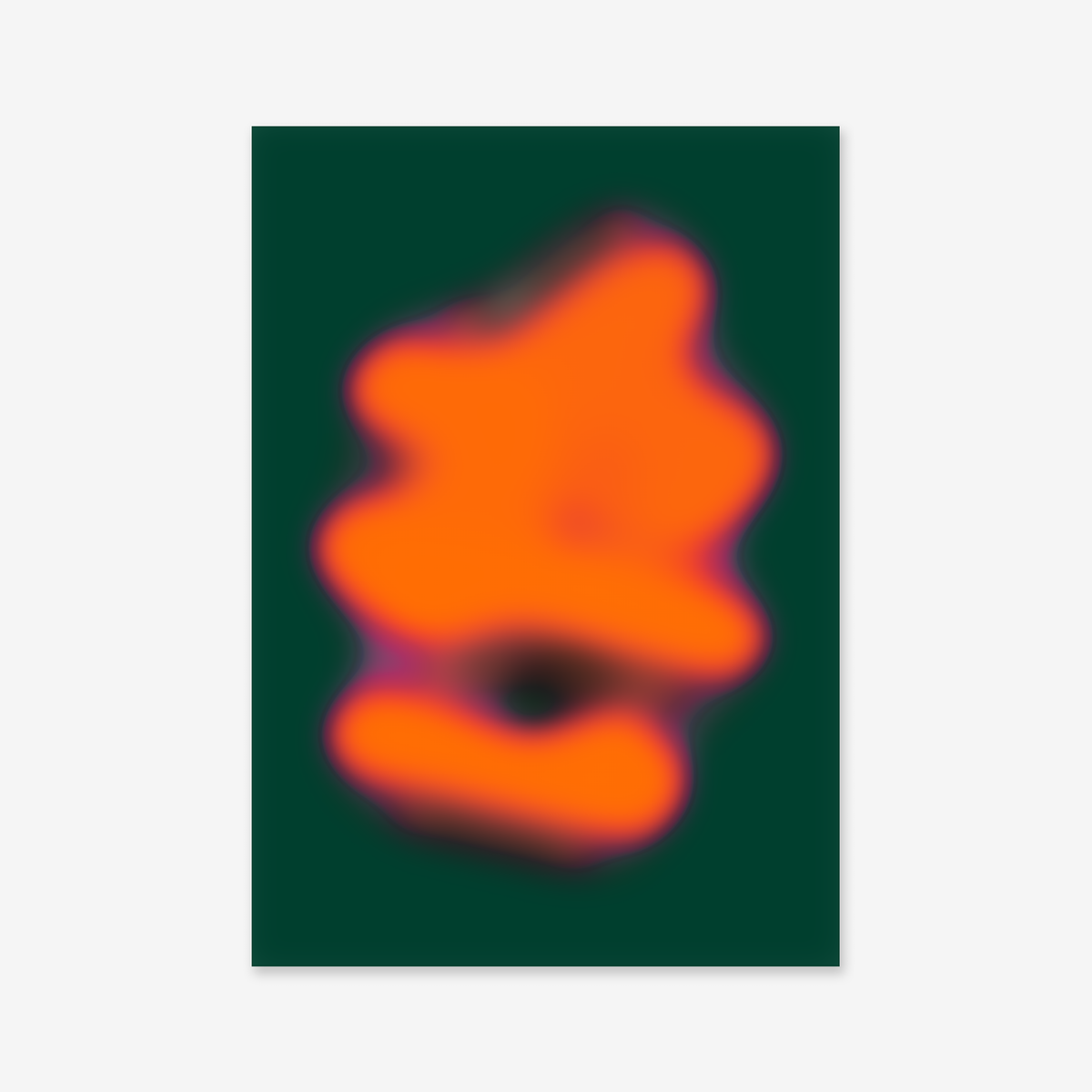 Form No. 4 features a blurred, abstract orange shape with purple edges on a dark green background, centered on white—ideal as a giclée art print for contemporary spaces.
