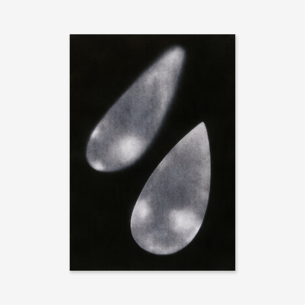 Gems of tears featuring two luminous, teardrop-shaped forms glowing against a dark background in this giclée art print.