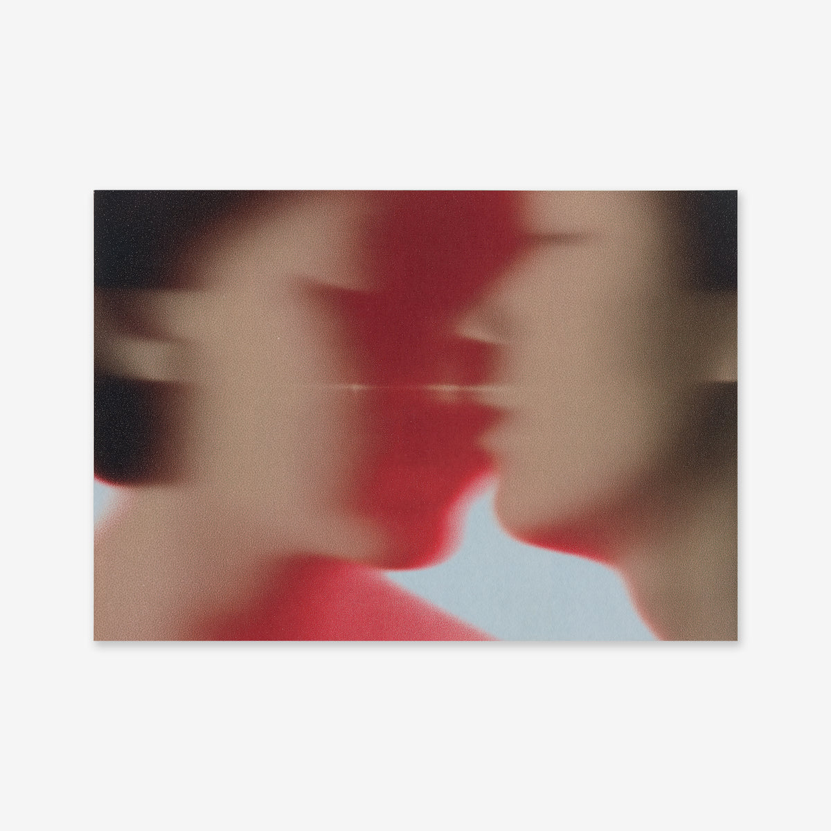 “Get close” captures a blurred moment of two people about to kiss, with red light and shadows on their faces—an ideal giclée art print to add romance and intrigue to any modern interior.