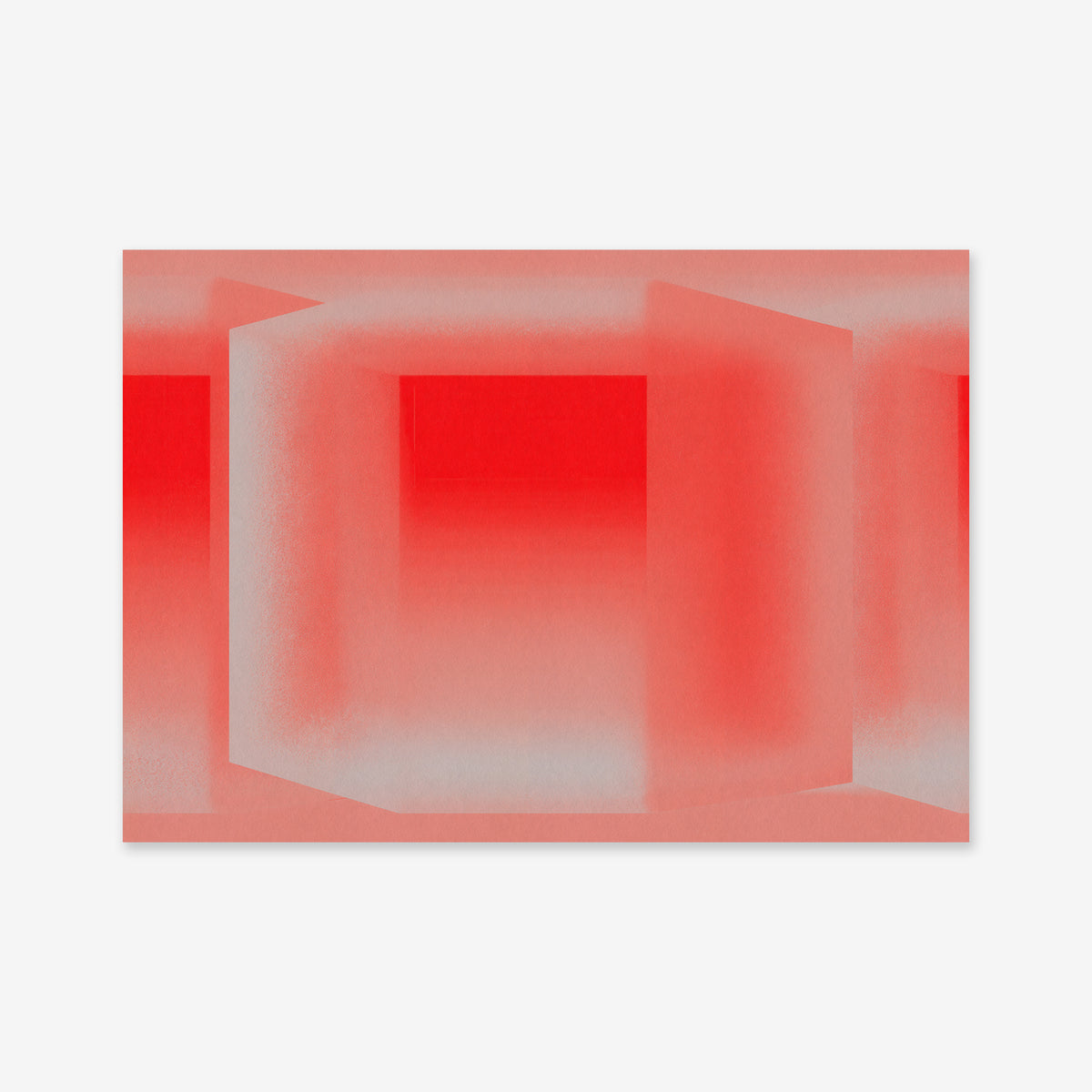 Cut Gems is a striking Giclée art print showcasing abstract red and white geometric shapes with soft, gradient edges and a faded effect on a plain white background—perfect for any modern interior.