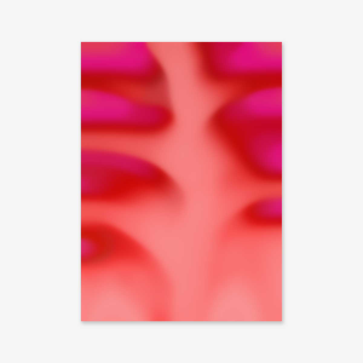 Gradient water No. 7 features a soft, blurry gradient of red, pink, and magenta with organic, branch-like shapes emerging from the center. This dreamy image makes a striking giclée art print on archival paper for any modern interior.