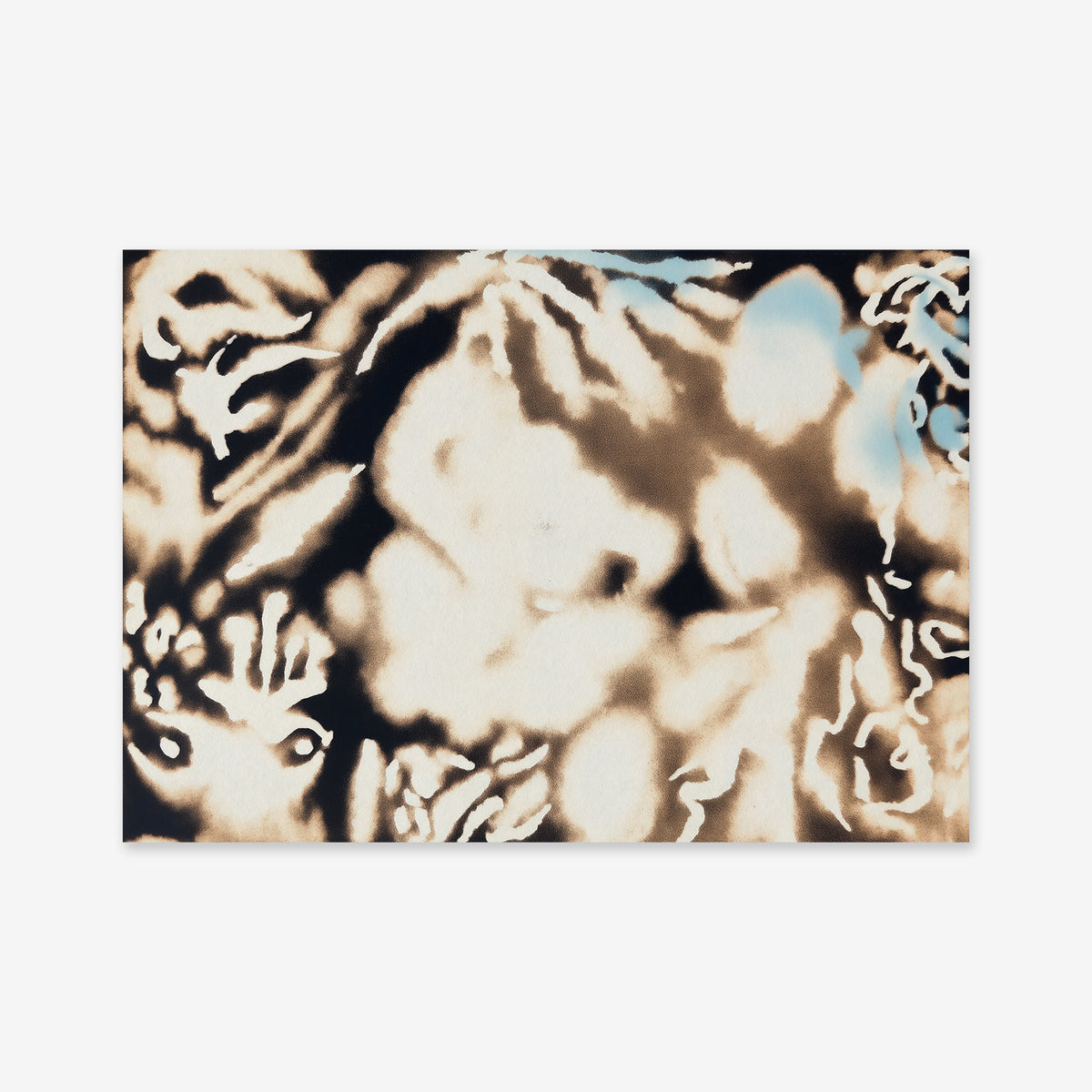 In the deep" is an abstract Giclée art print featuring swirling black, beige, and light blue patterns with cloud-like shapes—ideal for adding movement and elegance to modern interiors.