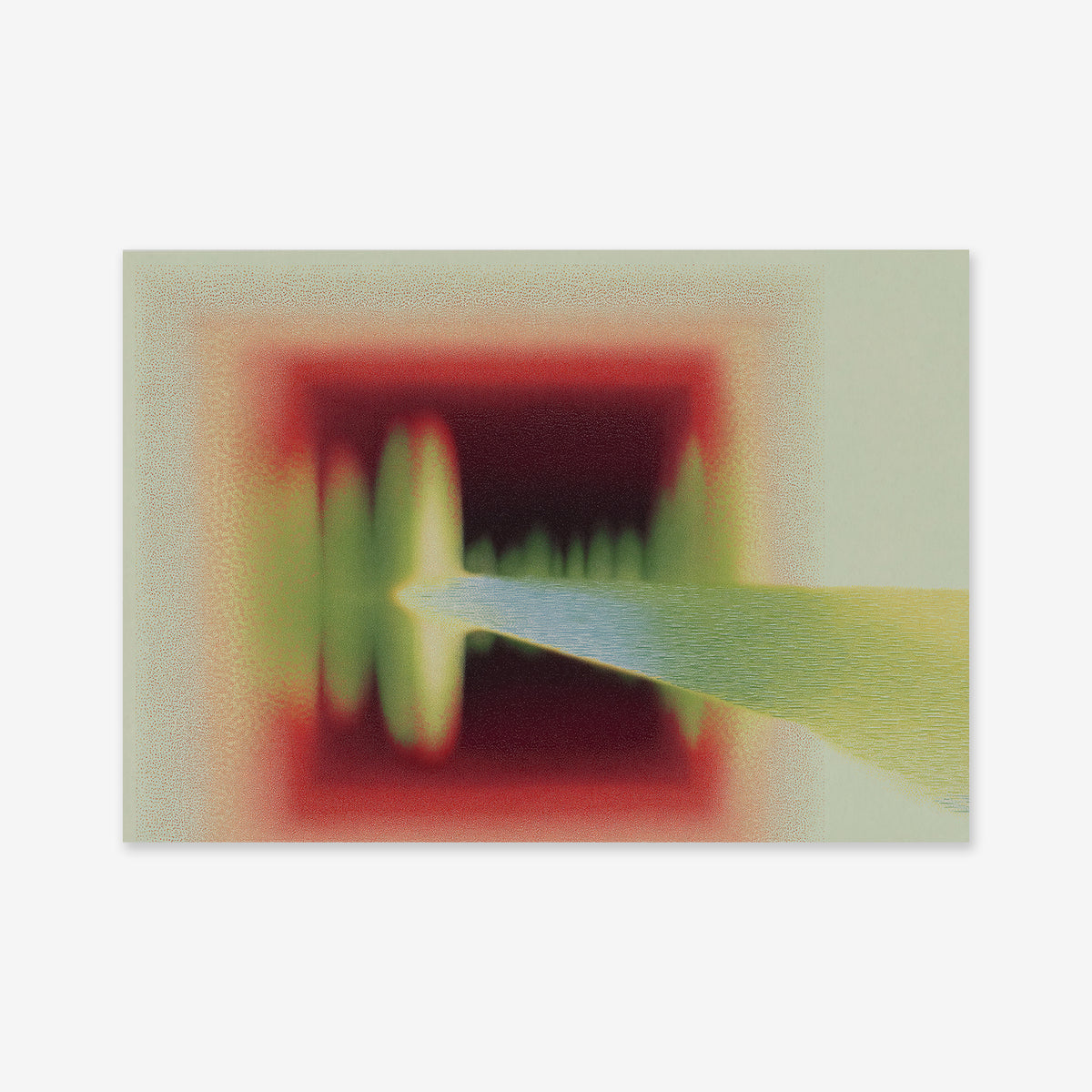 Light Therapy No. 2 features a gradient tunnel effect with a dark red and green center, yellow and green blurred forms, and a diagonal light streak—ideal as a Giclée print on archival paper for modern interiors.