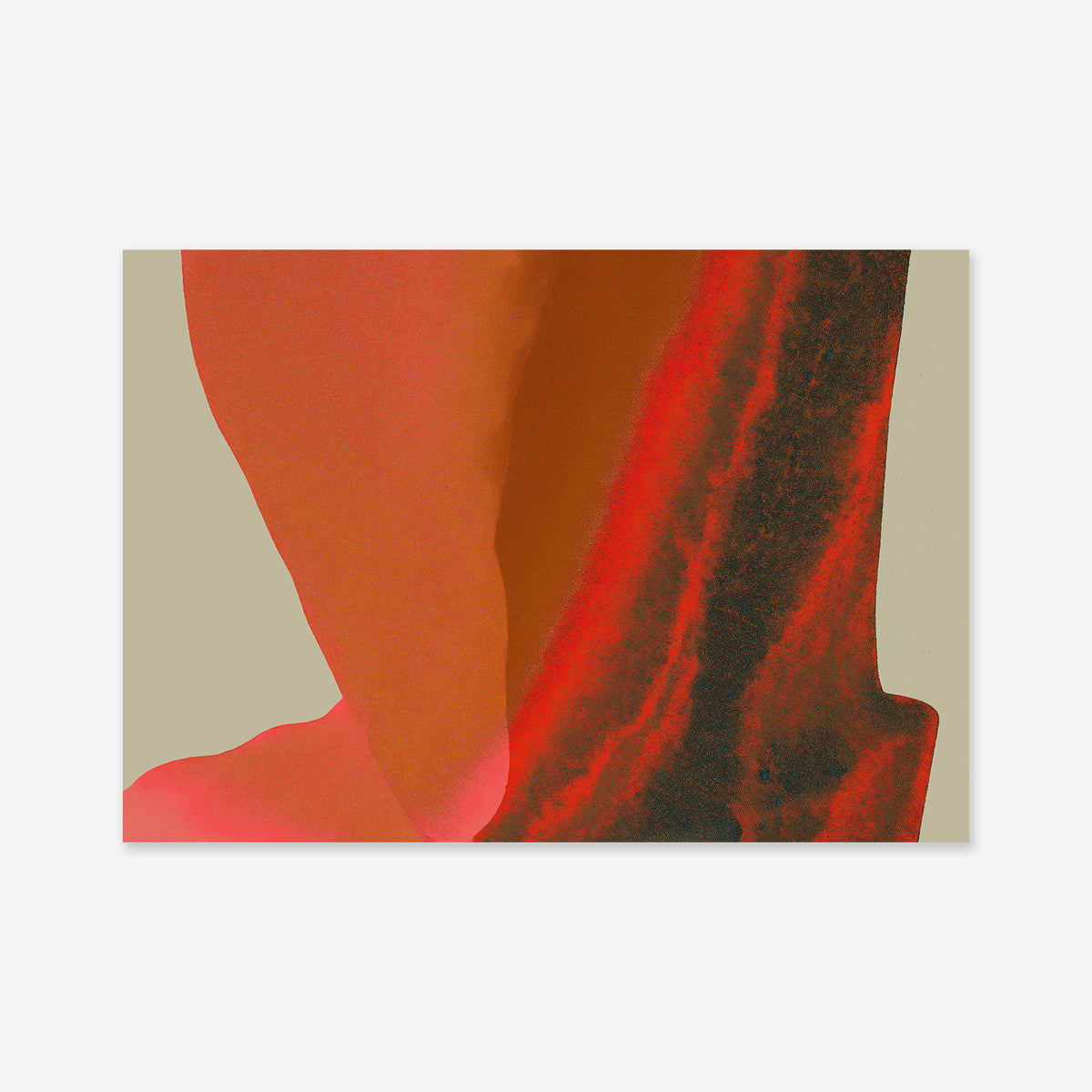 Marble No. 2 features flowing shapes in red, orange, and pink blending into a textured dark brown area on a beige backdrop—ideal as a modern interior giclée art print on archival paper.