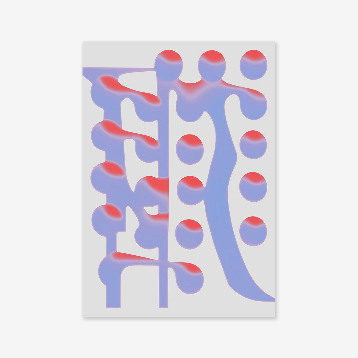 Morphing No. 1 is an abstract giclée art print featuring curved and geometric shapes in pastel blue, purple, and soft red gradients on a white background—perfect for modern interior decor.
