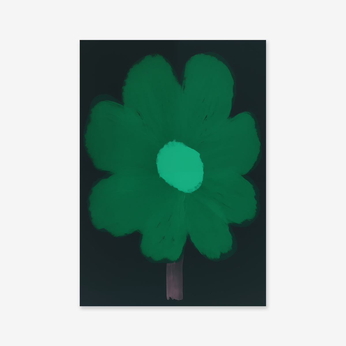 My favorite flower No. 1: A digital painting of a green six-petal flower with a brown stem on black—ideal as a giclée art print on matte archival paper for modern decor.
