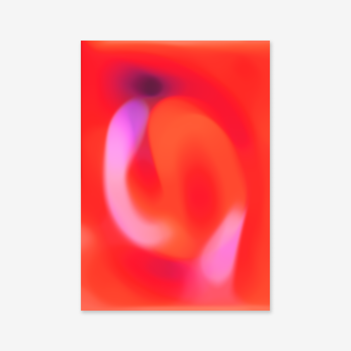 Particles No. 1 features a vibrant blend of swirling red, orange, and pink hues with glowing purple and white accents—ideal as a Giclée art print to enhance any modern space with its smooth, dynamic composition.