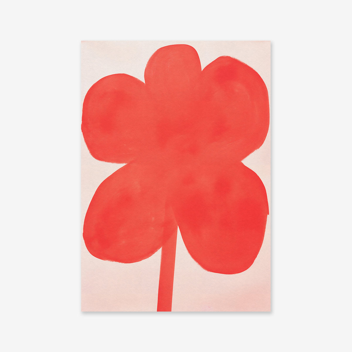 The "Red flower" is a simple, abstract print featuring four rounded red petals and a thick stem on white. Available as a Giclée art print on matte archival paper, it's the perfect unique poster for any space.