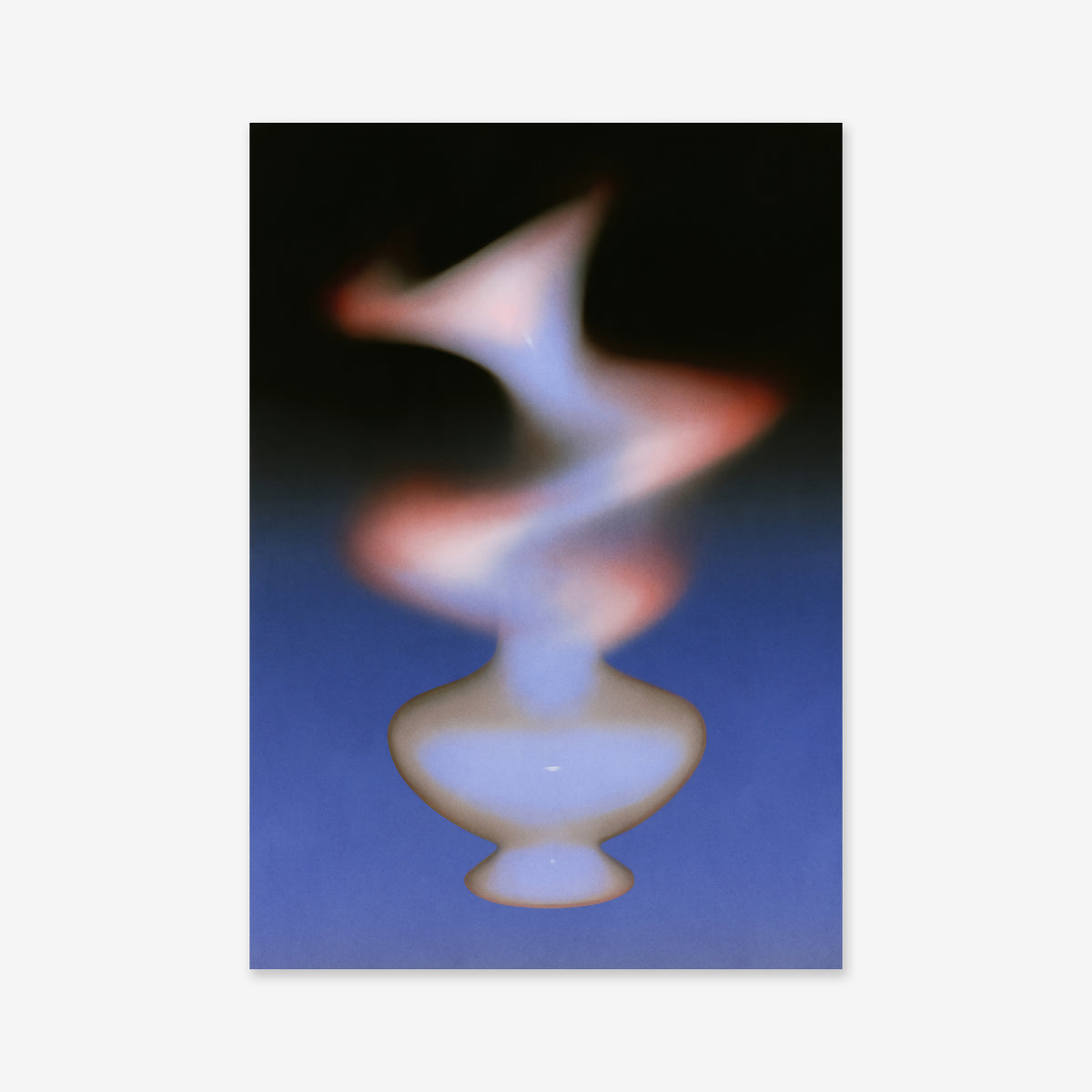 A blurred image of a white vase with swirling, colorful smoke rises against a blue and dark background—Rotation is perfect as a modern accent, available as a Giclée art print on archival paper.