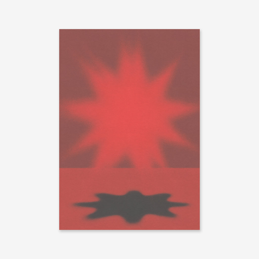 Shine bright - Red" features a blurred red starburst above a line with its shadow reflected below, making this giclée art print the perfect accent for any modern interior.