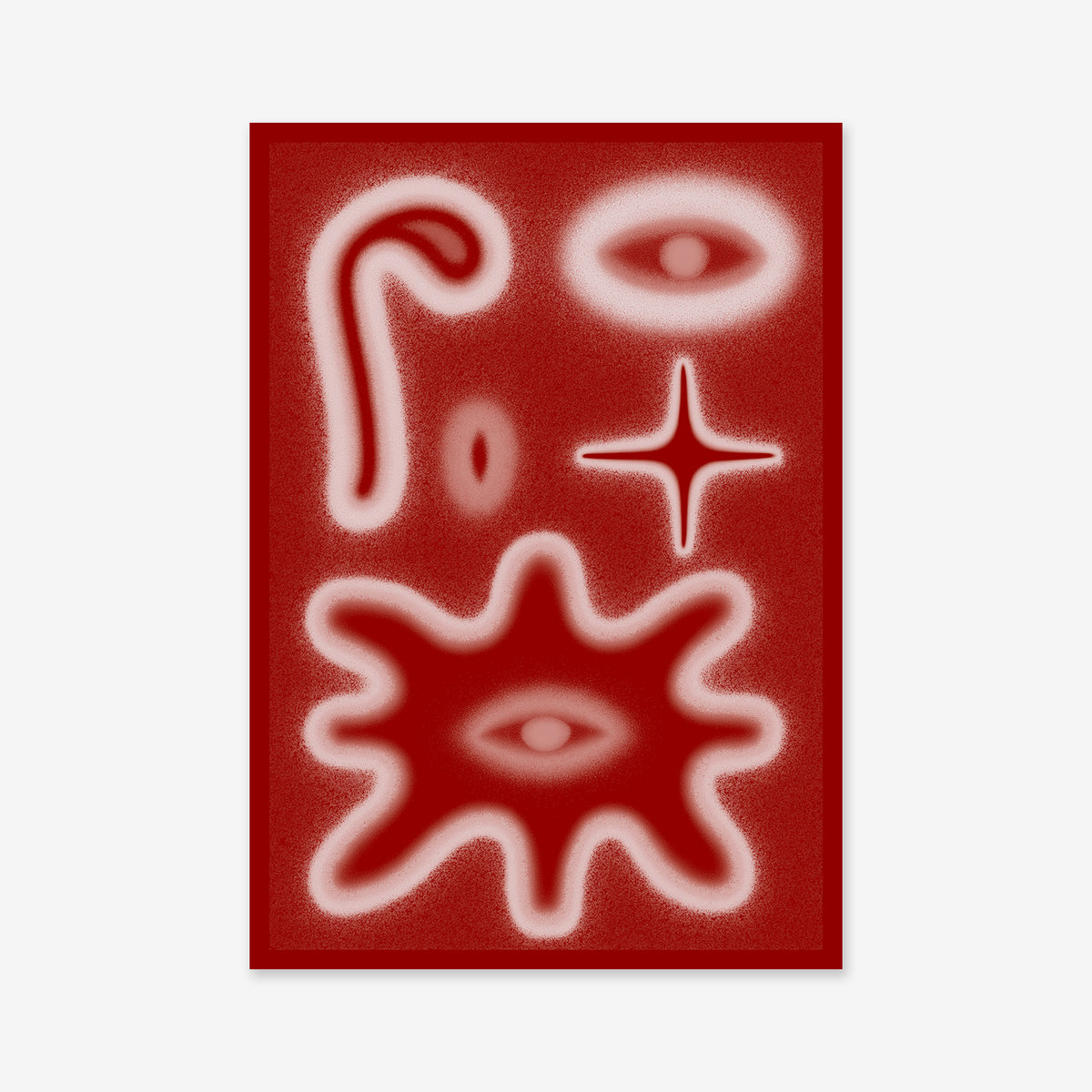 Signum is a striking giclée art print with abstract white, glowing, organic shapes on a vivid red backdrop—printed on archival paper to enhance any modern interior.