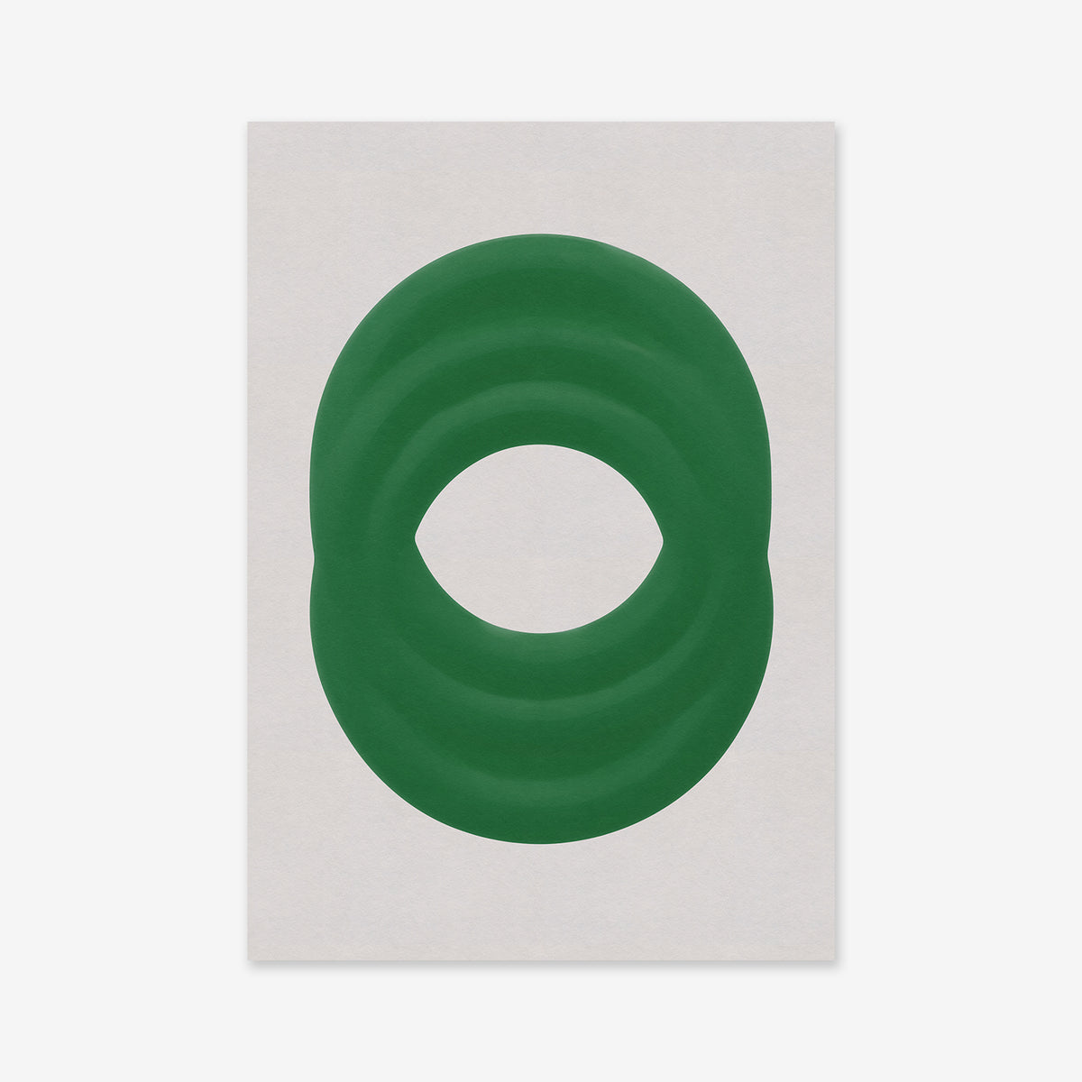 Small pipe - Green: A minimalist giclée art print featuring a thick green, wavy-edged oval ring with a central hole on a plain white background—an ideal addition to any modern interior.