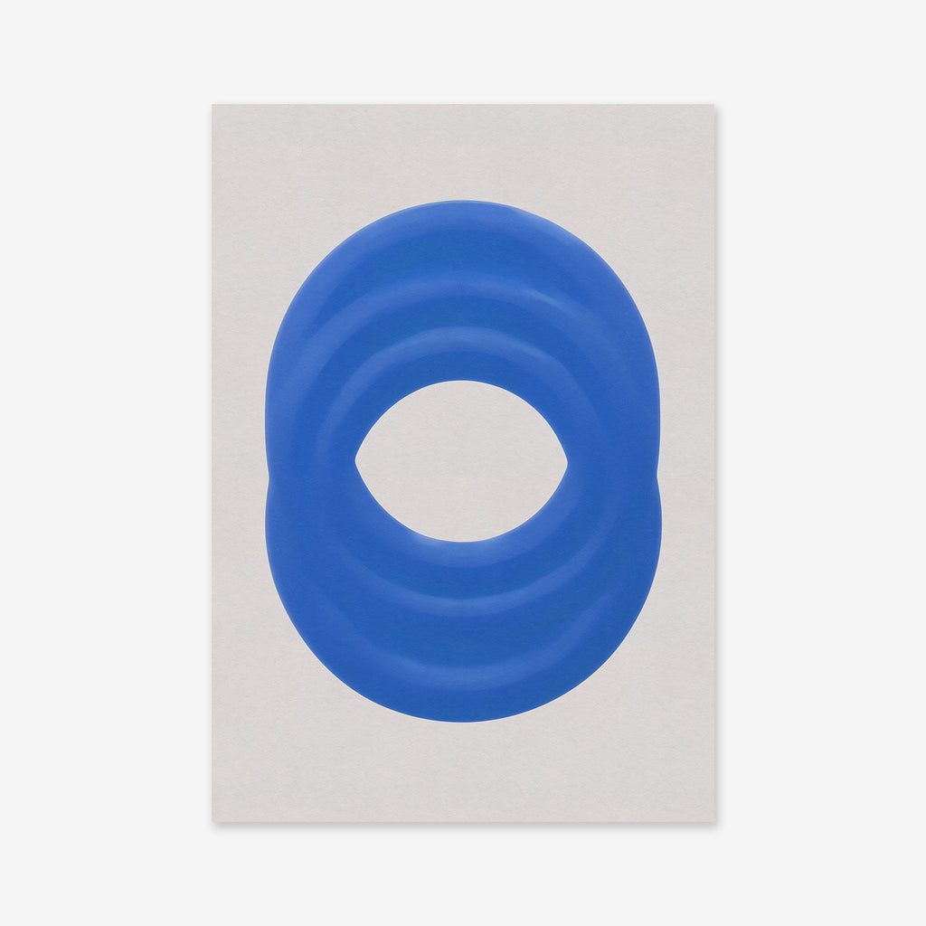 The "Small pipe" is a minimalist abstract artwork featuring bold blue, oval shapes with wavy contours on a light gray background. Presented as a giclée art print, it's perfect for adding intrigue to any modern space.
