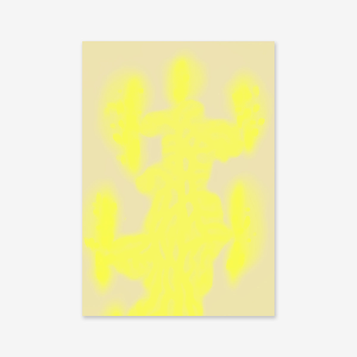 Spray plant 002" is a giclée art print featuring bright yellow, glowing, cloud-like forms on an off-white background—suggesting an undefined, almost humanoid figure and adding radiant energy to any modern space.