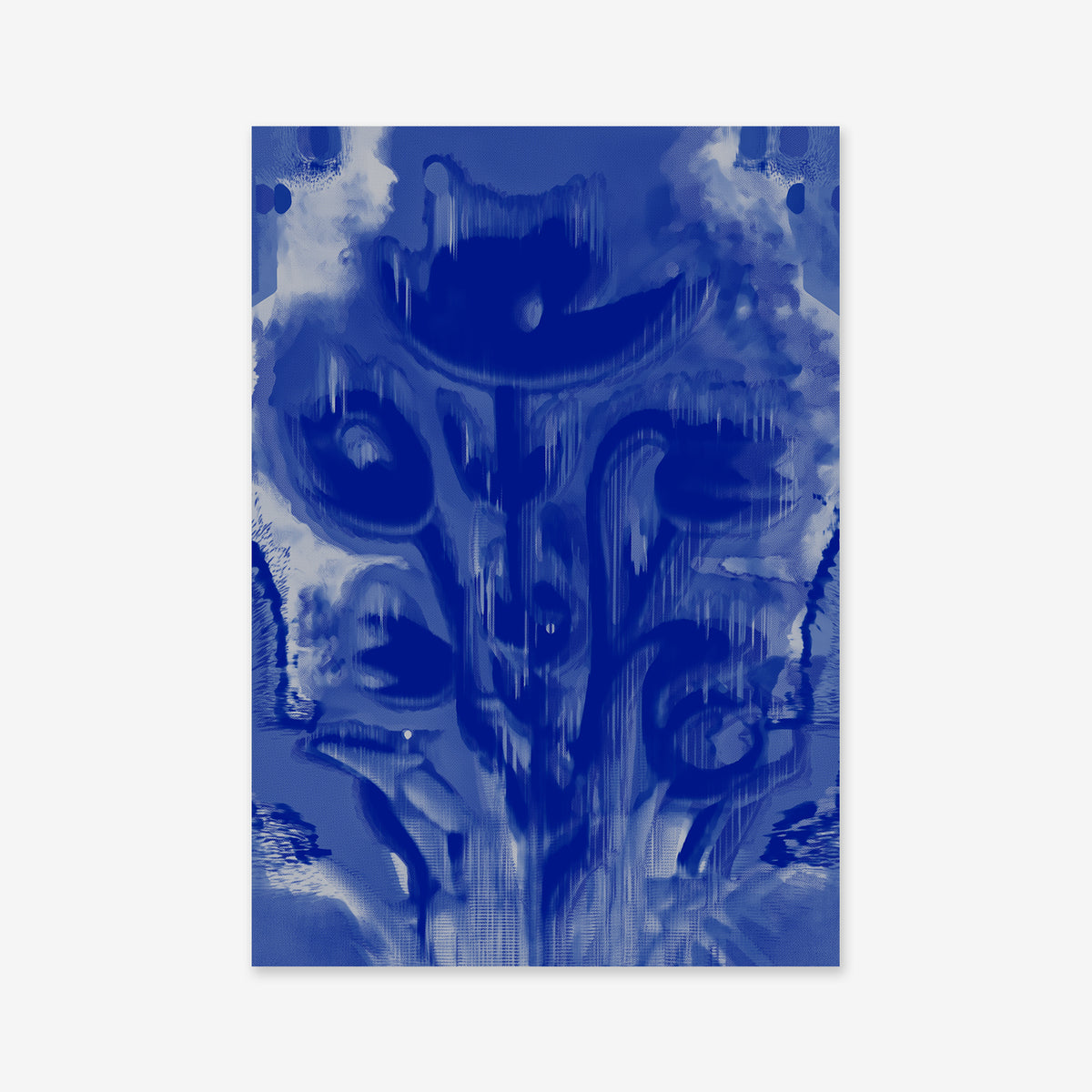 This flower is trash" is a Giclée art print with abstract blue shades, fluid shapes, and drips forming a symmetrical composition—evoking swirling forms or an inkblot. Perfect modern decor for any space.