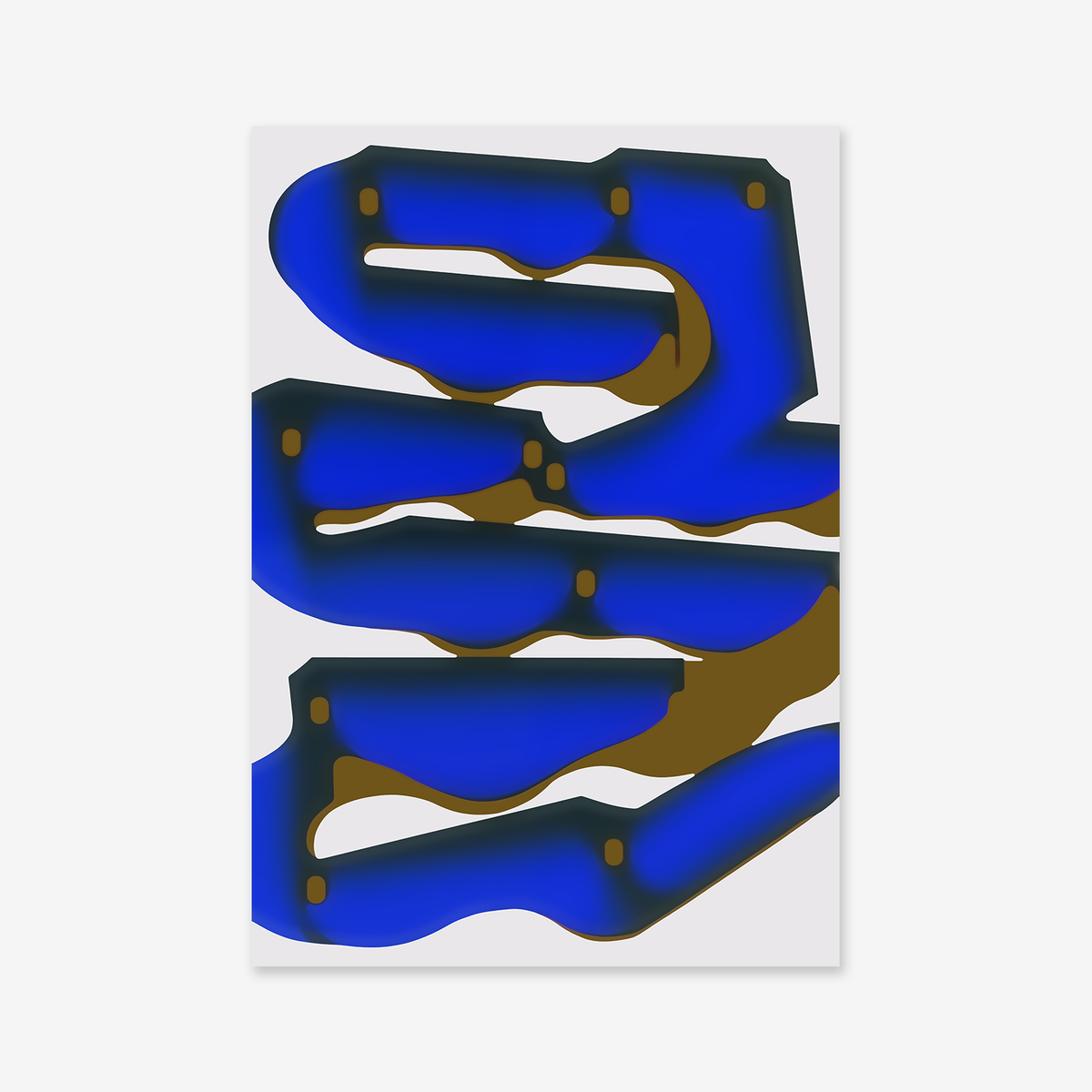 Underground Tunnels" features bold, wavy shapes in vibrant blue and dark brown over a white background. This giclée art print’s fluid forms and circular highlights add modern style and organic energy to any interior space.