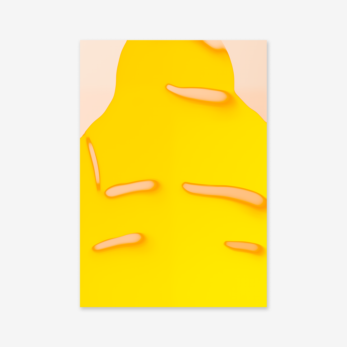 “Yellow Silhouette” is a bold giclée art print featuring a smooth, bright yellow form with orange highlights and pale peach edges—an abstract, graphic piece ideal for modern interiors.