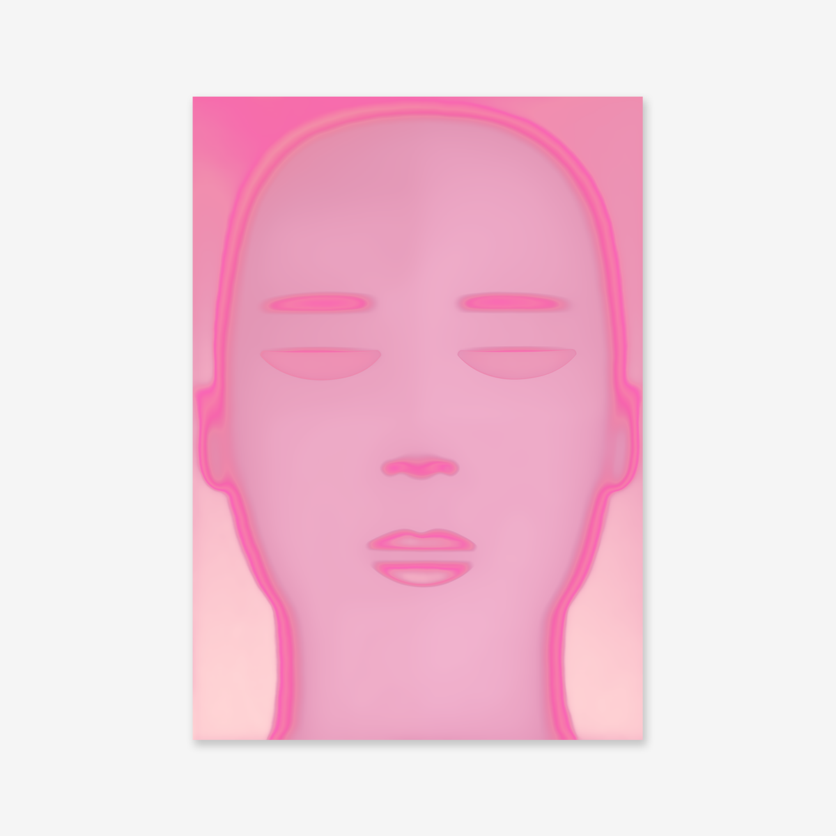 Zen No. 2 features a stylized, minimalistic pink face with closed eyes and lips against a pink gradient background—blurring details for an abstract, serene vibe. Ideal as a giclée art print to enhance modern interior décor.