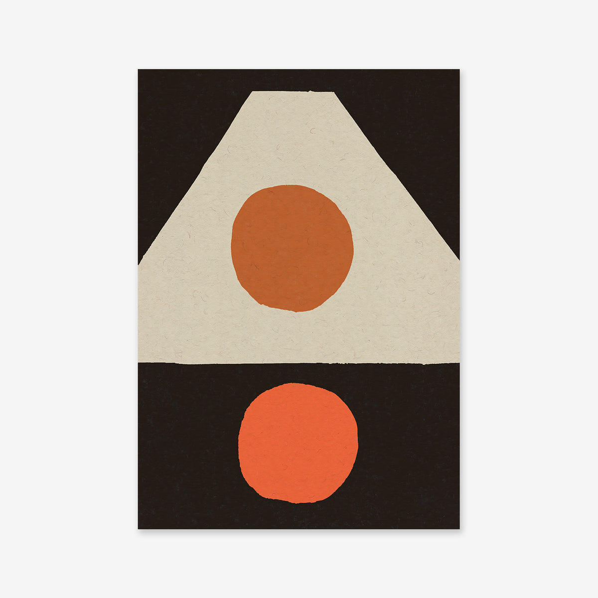 The "Kilimanjaro" giclée print showcases a cream trapezoid on black, accented with orange and red-orange circles. Printed on premium archival paper, it’s perfect for adding a modern touch to your space.